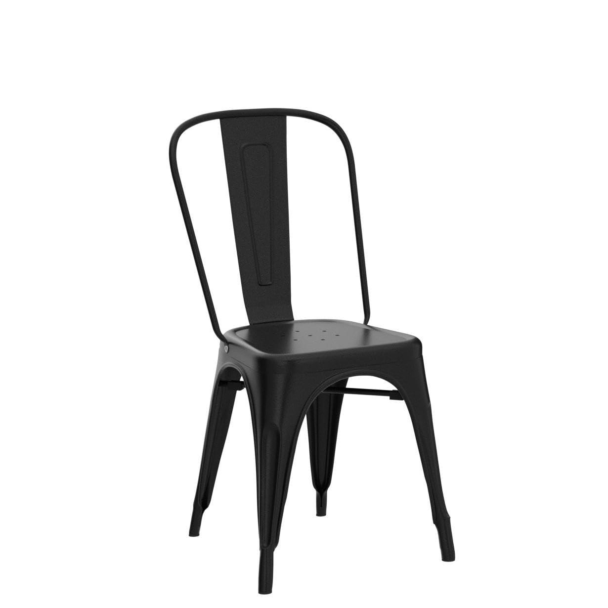 Flamaker Metal Dining Chairs Indoor-Outdoor Use Stackable Side Chairs with Back Industrial Kitchen Classic Trattoria Chair Set of 4 (Black)