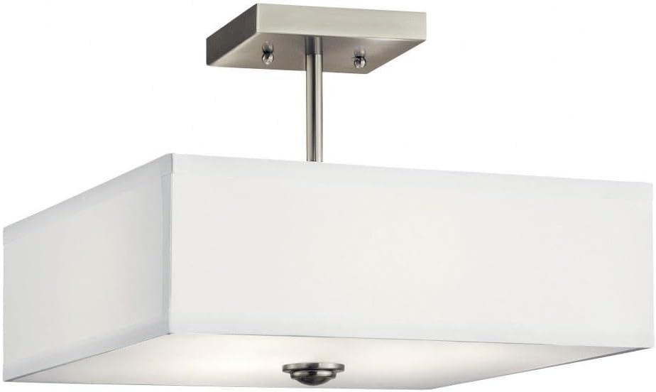 Shailene 14" 3 Light Square Semi Flush with Satin Etched White Diffuser and White Microfiber Shade in Brushed Nickel