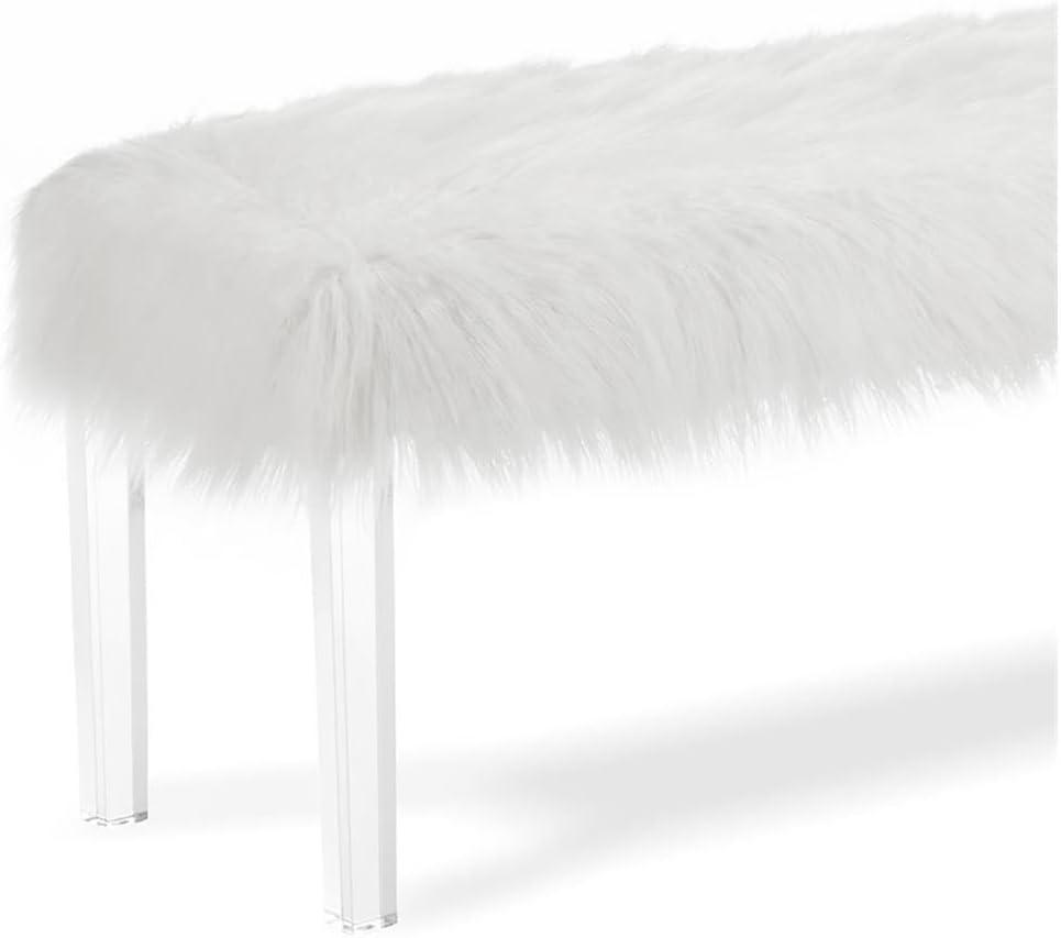 New Classic Furniture Marilyn 19.25" Upholstered Faux Fur Fabric Bench in White