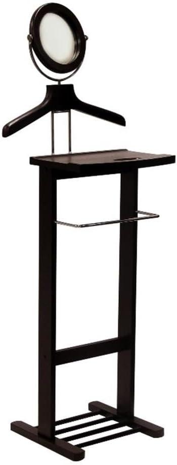 Espresso Brown Wood Valet Stand with Mirror and Storage