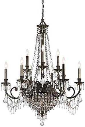 English Bronze 12-Light Crystal Candle Chandelier