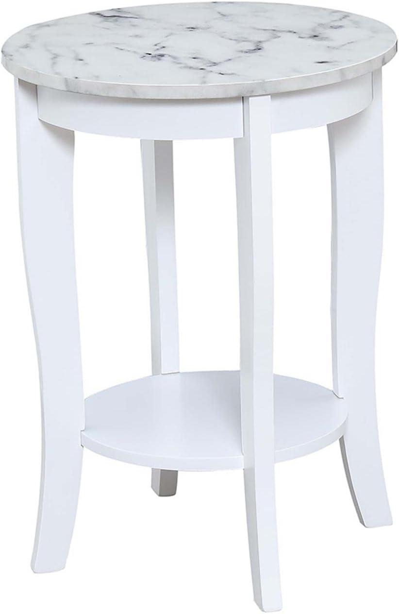 American Heritage Round End Table, White Faux Marble & White - 24 x 17.75 x 17.75 in.