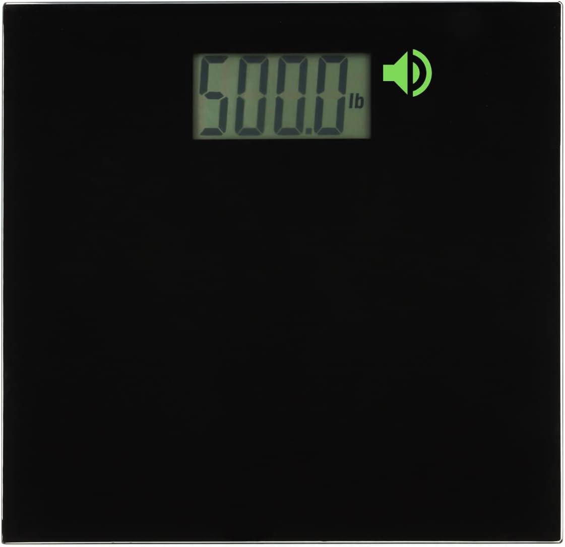 500lb Black Glass Digital Talking Bathroom Scale