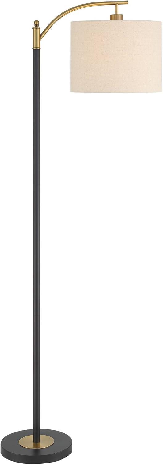 360 Lighting Rayna Mid Century Modern Downbridge Floor Lamp 61 1/2" Tall Black Gold Metal Off White Linen Drum Shade for Living Room Reading Bedroom