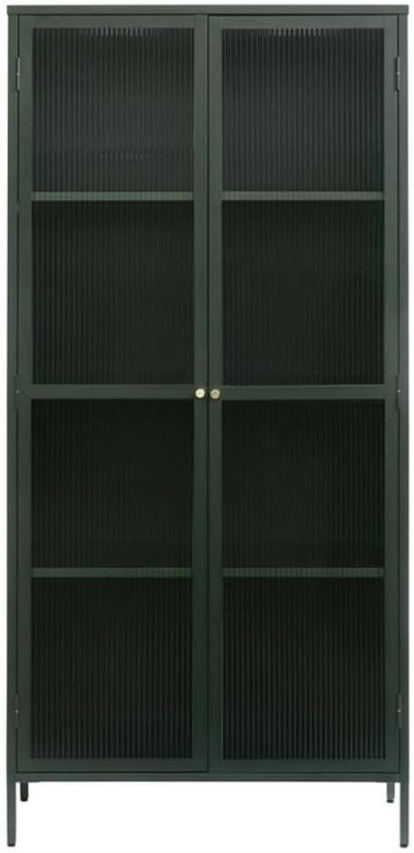 75" Contemporary Glass & Metal Display Cabinet in Green