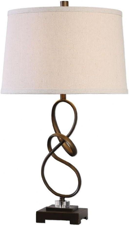 Oil-Rubbed Bronze Twisted Steel Table Lamp with Beige Shade