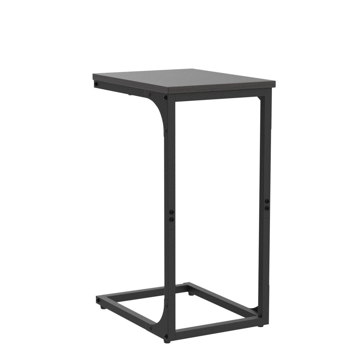 VASAGLE C-Shaped End Table, Small Side Table for Couch, Sofa Table with Metal Frame for Living Room, Bedroom, Bedside, Ebonized Oak and Black