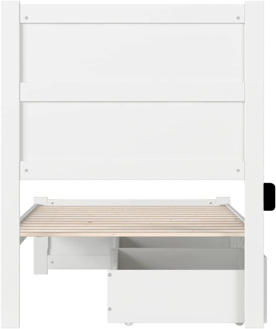 White Twin Platform Bed with Storage Drawers and Headboard