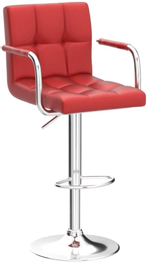 Killeryuki Tall Bar Stools Set of 2 Modern Square PU Leather Adjustable BarStools Counter Height Stools with Arms and Back Bar Chairs 360° Swivel Stool, Red