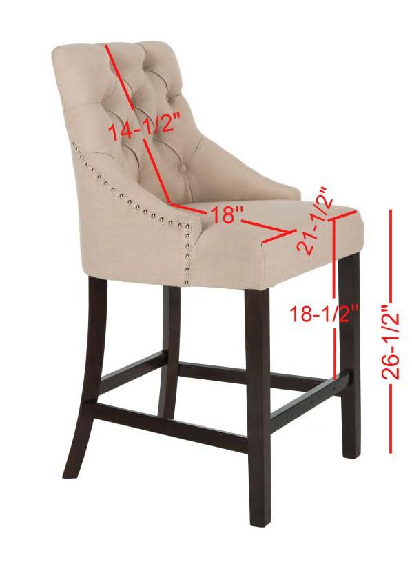 Eleni Tufted Wing Back Counter Stool (Set of 2) - BST6305 - Beige/Espresso - Safavieh