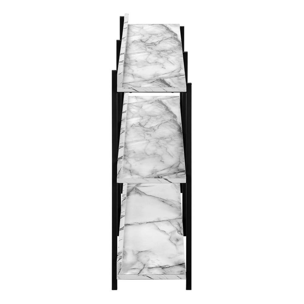Monarch Specialties Accent Table Console Entryway Narrow Sofa Living Room Bedroom White Marble Look Laminate Black Metal Contemporary Modern