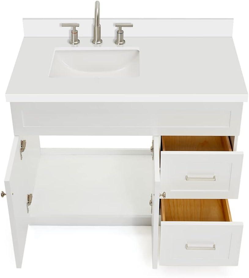 37'' Single Bathroom Vanity with White Quartz Top