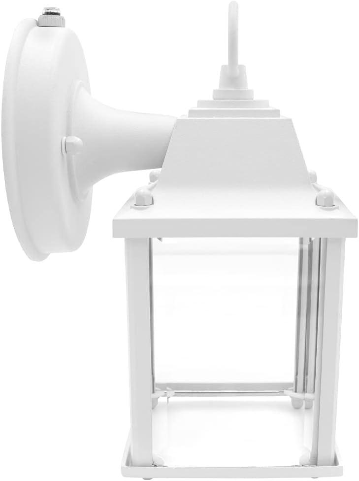 Maxxima LED Porch Lantern Outdoor Wall Light, White w/ Clear Glass, Dusk to Dawn Sensor, 650 Lumens, 3000K Warm White