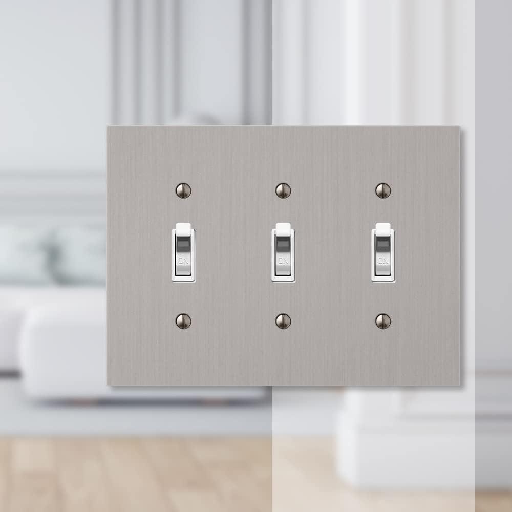 Amerelle 55TTTBN Elan Wallplate, 3 Toggle, Cast Metal, Brushed Nickel, 1-Pack