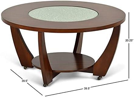 Rafael Wooden Cocktail Table in Cherry Finish with Glass inlay