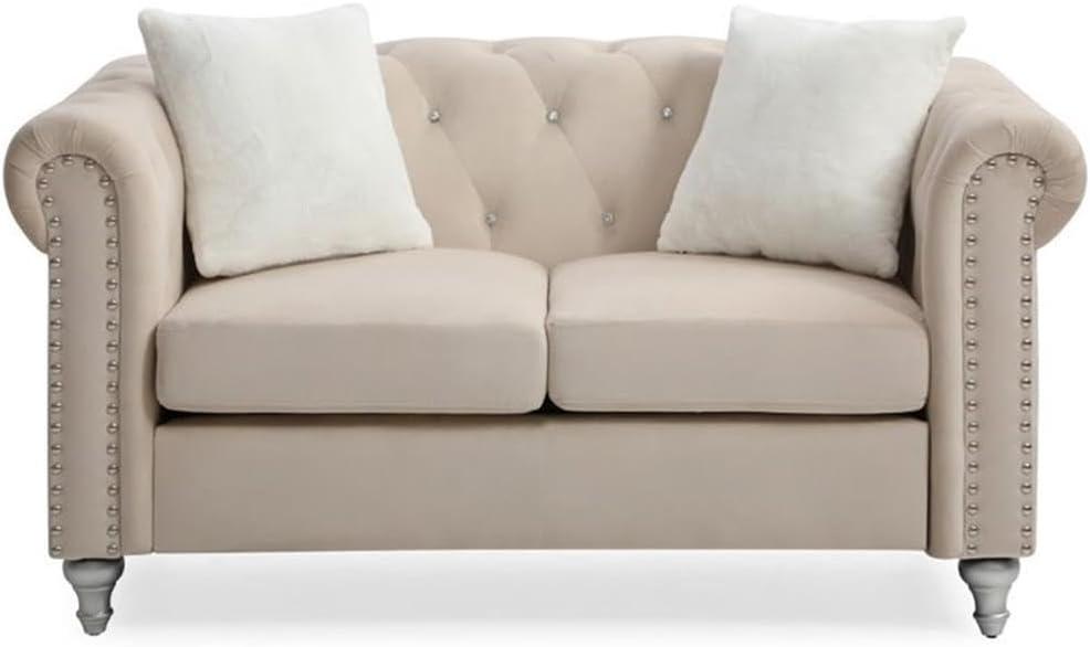 Glory Furniture Raisa Velvet Loveseat in Beige