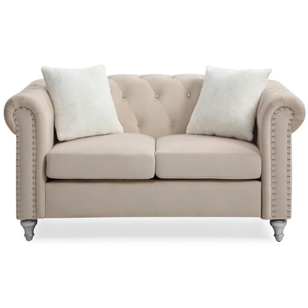 Glory Furniture Raisa Velvet Loveseat in Beige