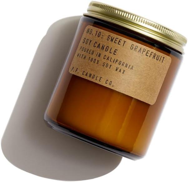 P.F. Candle Co. Standard Candle - Sweet Grapefruit (7.2 oz Soy Wax, 40-50 Hour Burn Time, Amber Glass Jar)