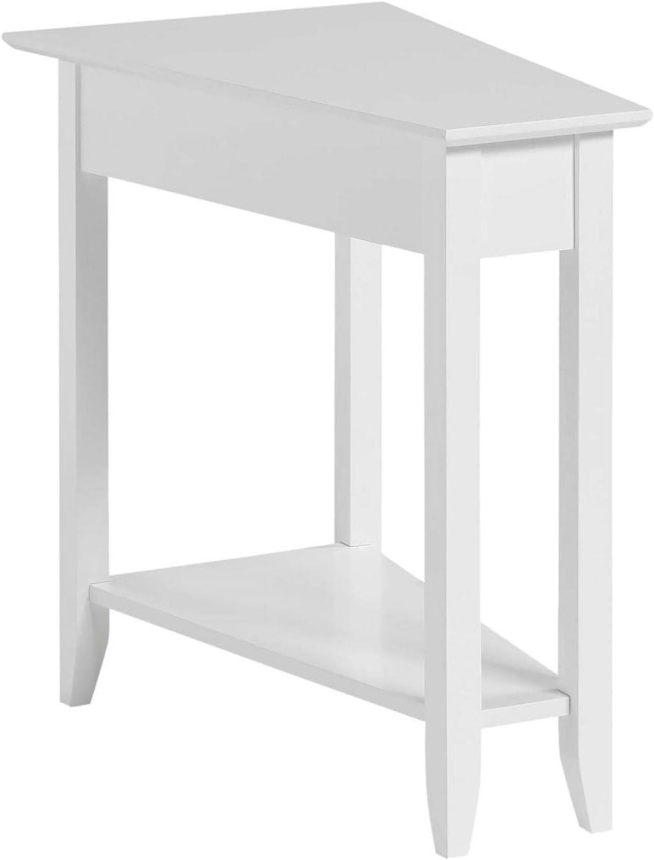 White Triangular Wood Wedge End Table with Shelf