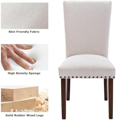 COLAMY Upholstered Parsons Dining Chairs Set of 4, Fabric Dining Room Kitchen Side Chair with Nailhead Trim and Wood Legs - Dark Grey