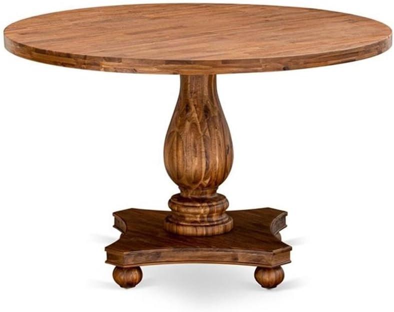 48 in. Irving Round Dining Table with Pedestal & Rustic Rubberwood Table - Sandblasting Antique Walnut