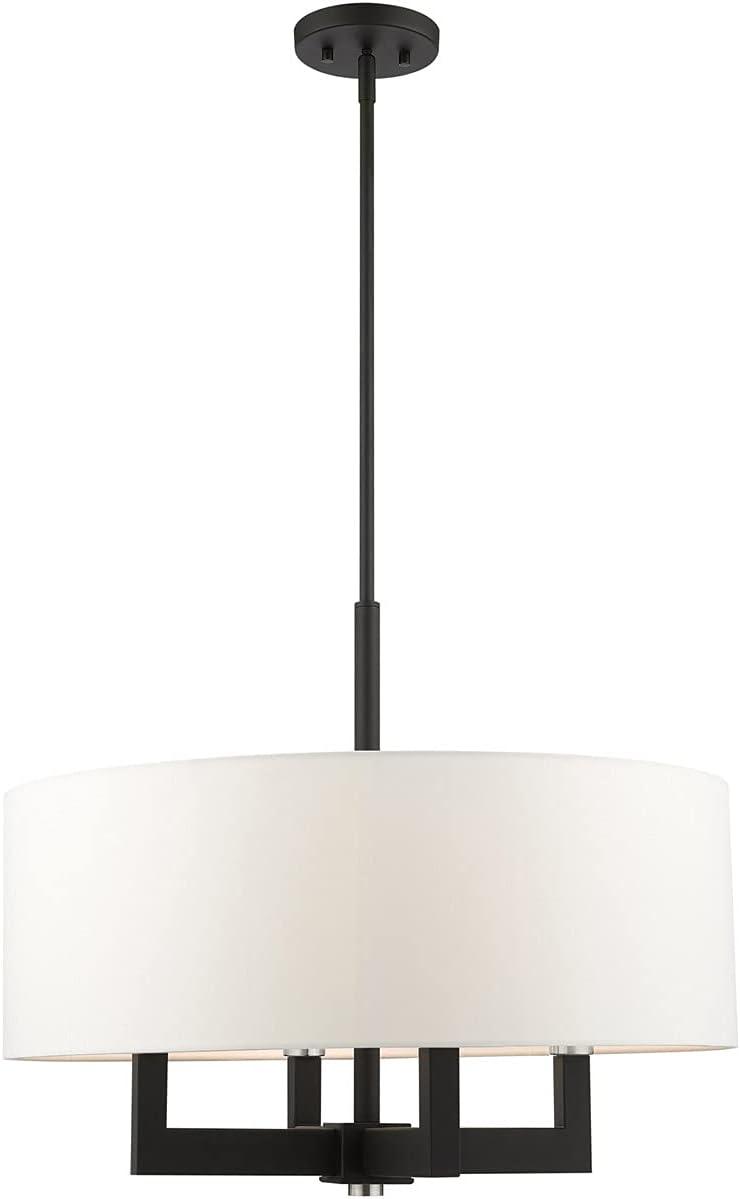 Cresthaven Black 4-Light Chandelier with Off-White Fabric Shade