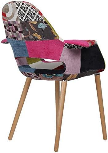 2xhome - Set of 2 Organic Upholstered Patchwork Pattern Quilted Fabric Modern Armchairs with Natural Wooden Legs for Dining Room Office or Accent Chair (Ann)