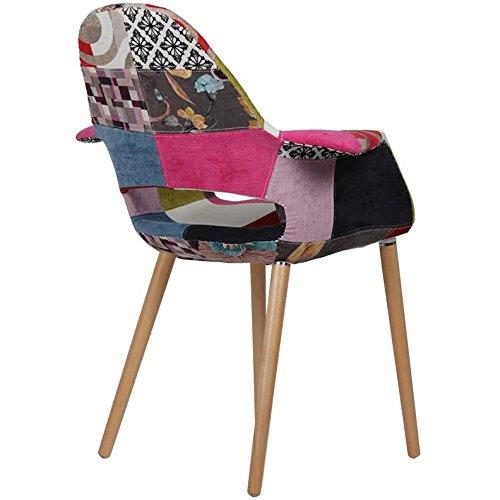 2xhome - Set of 2 Organic Upholstered Patchwork Pattern Quilted Fabric Modern Armchairs with Natural Wooden Legs for Dining Room Office or Accent Chair (Ann)