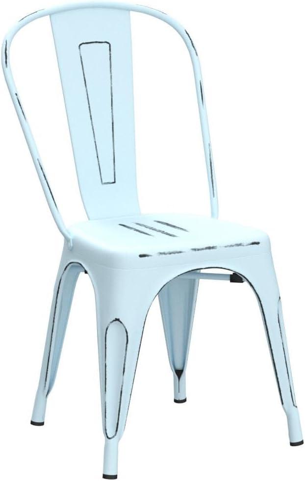Furmax Metal Dining Chair Indoor Outdoor Use Stackable Chic Side Classic Trattoria Metal Chairs Set of 4 for Kitchen, Dining Room, Bistro and Cafe (Distressed White)