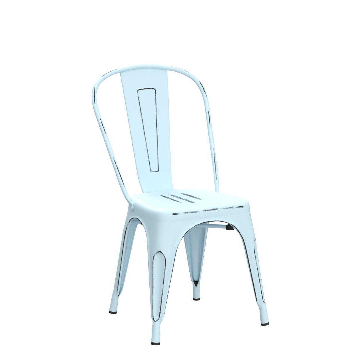 Furmax Metal Dining Chair Indoor Outdoor Use Stackable Chic Side Classic Trattoria Metal Chairs Set of 4 for Kitchen, Dining Room, Bistro and Cafe (Distressed White)