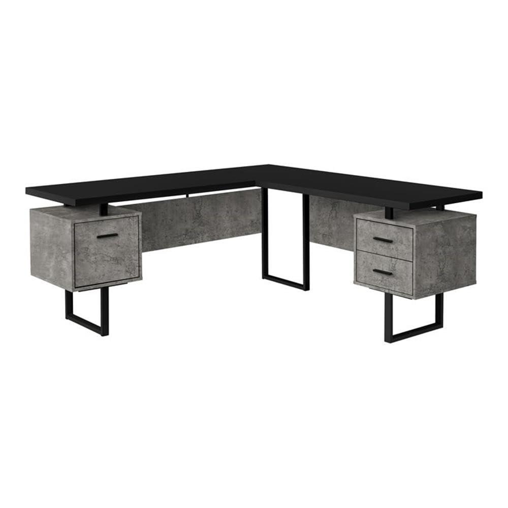 Monarch Specialties Computer Desk Home Office Corner Left Right Set-Up Storage Drawers  L Shape  Metal Laminate Grey Black Contemporary Modern