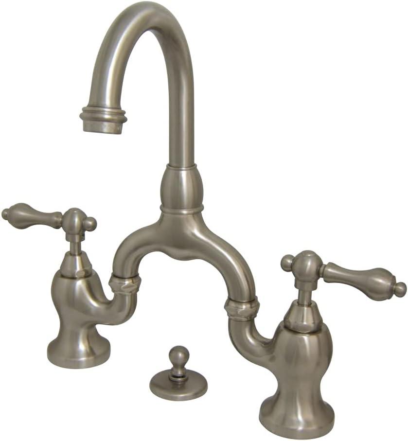Kingston Brass English Country Two-Handle 3-Hole Deck Mount Bridge Bathroom Faucet with Brass Pop-Up