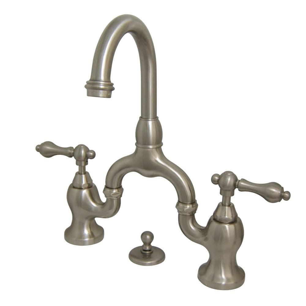 Kingston Brass English Country Two-Handle 3-Hole Deck Mount Bridge Bathroom Faucet with Brass Pop-Up