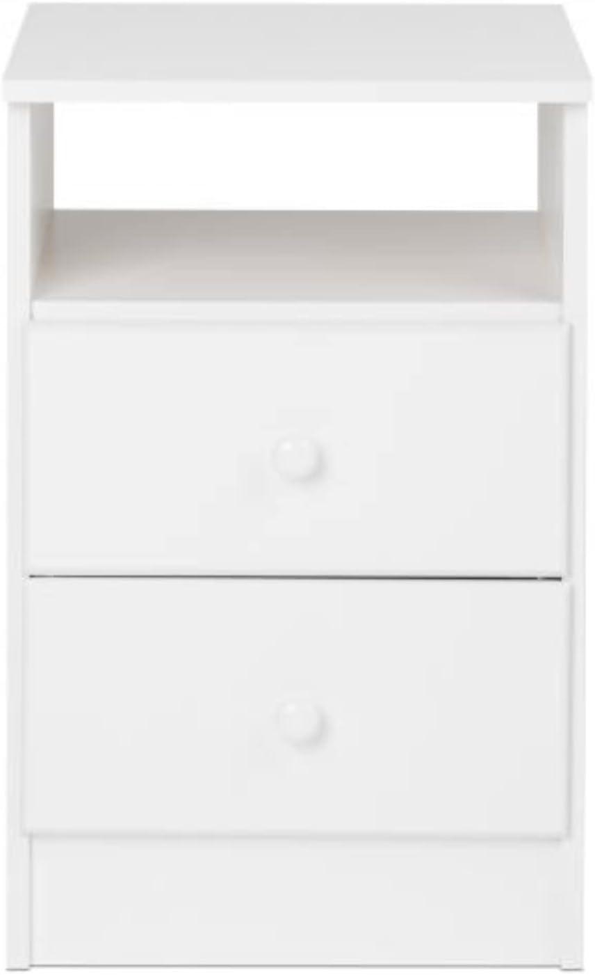 White 2-Drawer Nightstand with Open Shelf