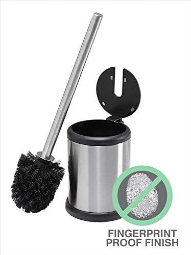 Self Closing Lid Toilet Brush and Holder Stainless Steel - Bath Bliss