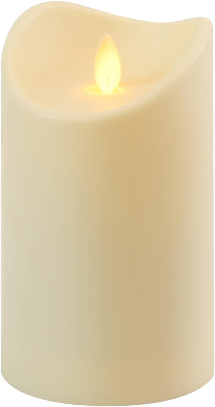 LumaBase Battery Operated Cream Pillar Candle with Moving Flame (5 inches)