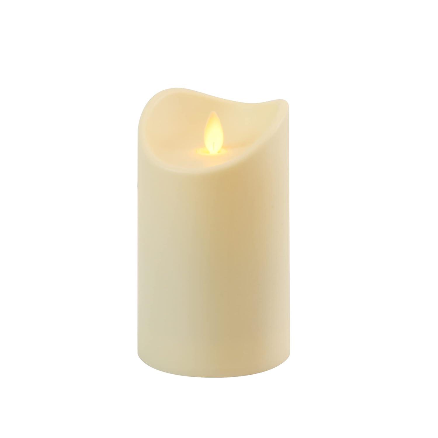 LumaBase Battery Operated Cream Pillar Candle with Moving Flame (5 inches)