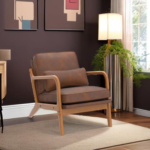 Tcbosik Accent Upholstered Chair with Backrest and Armrest, Wooden Reading Armchair with Pillow for Living Room Studio Office Couch, Teal