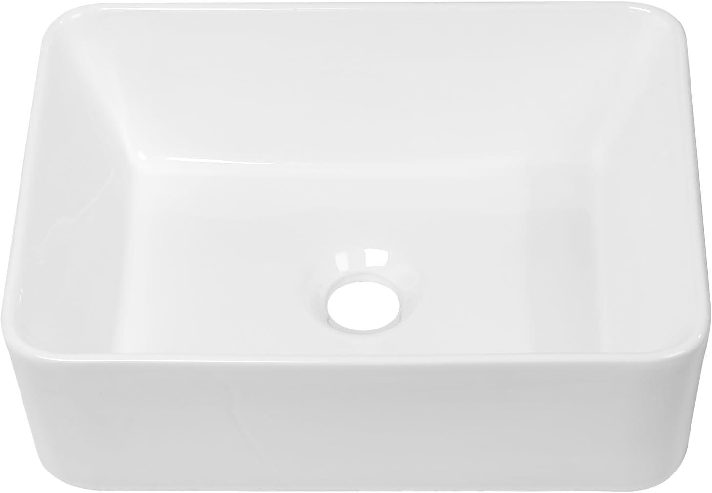 16'' White Polished Ceramic Rectangular Vessel Sink