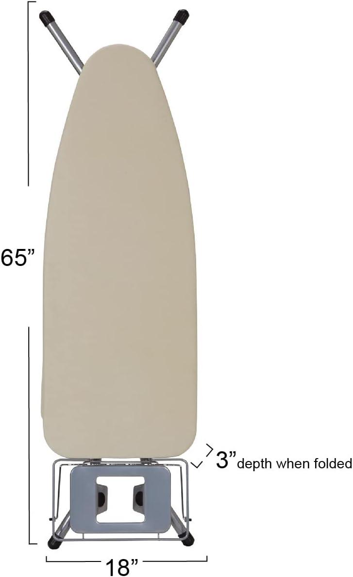 Household Essentials Wide Mega Ironing Board 4-Leg, Steel Top Pressing Station, Heat-Resistant Fiber Pad and Cotton Cover, Includes Sleeve Board and Iron Rest with Hanger Bar, Silver Frame