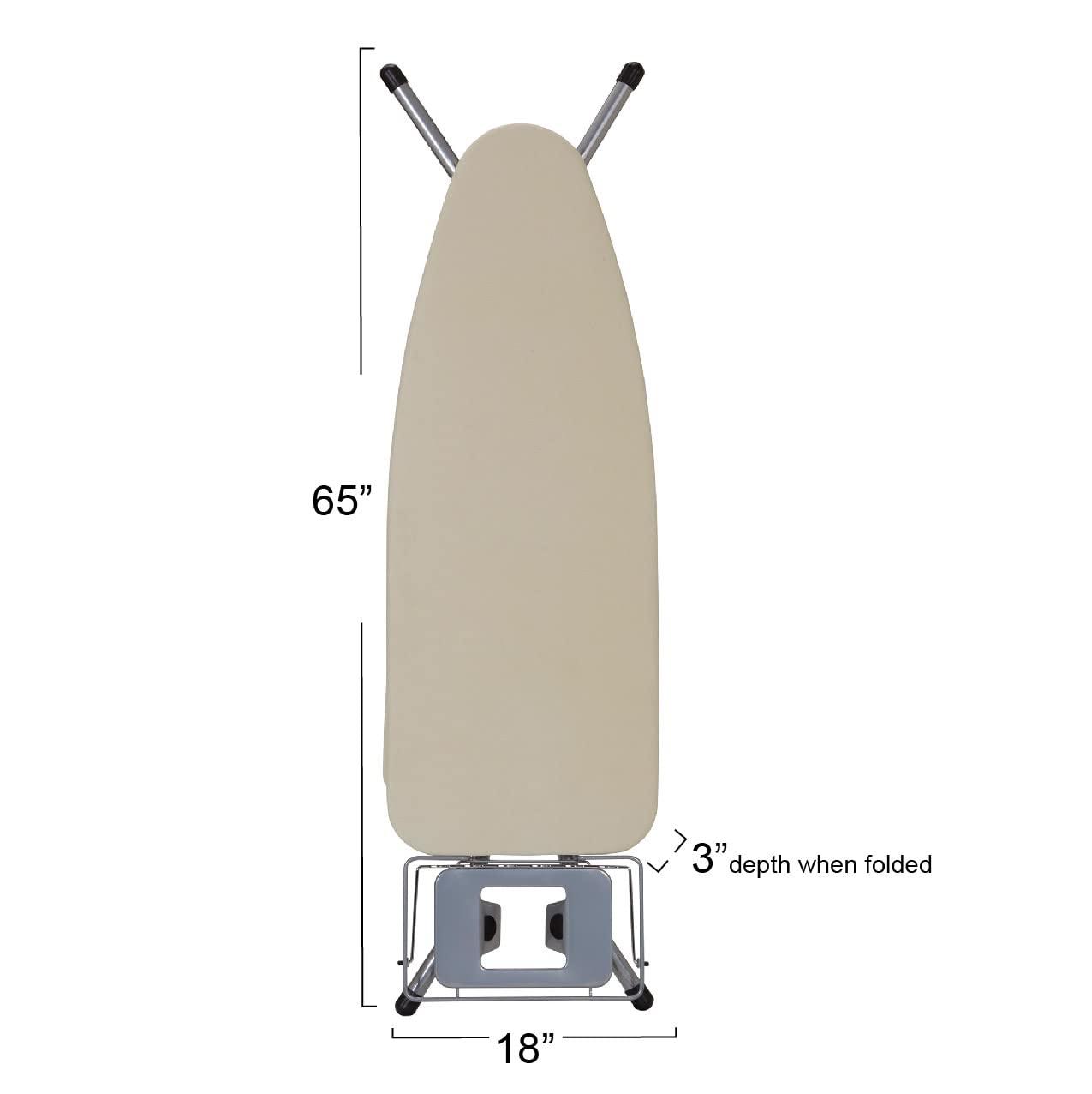 Household Essentials Wide Mega Ironing Board 4-Leg, Steel Top Pressing Station, Heat-Resistant Fiber Pad and Cotton Cover, Includes Sleeve Board and Iron Rest with Hanger Bar, Silver Frame