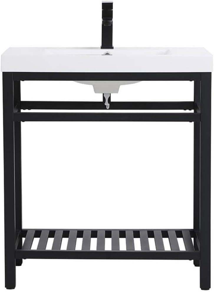 Elegant Decor Raya 30" Single Resin Top Metal Bathroom Vanity in Black