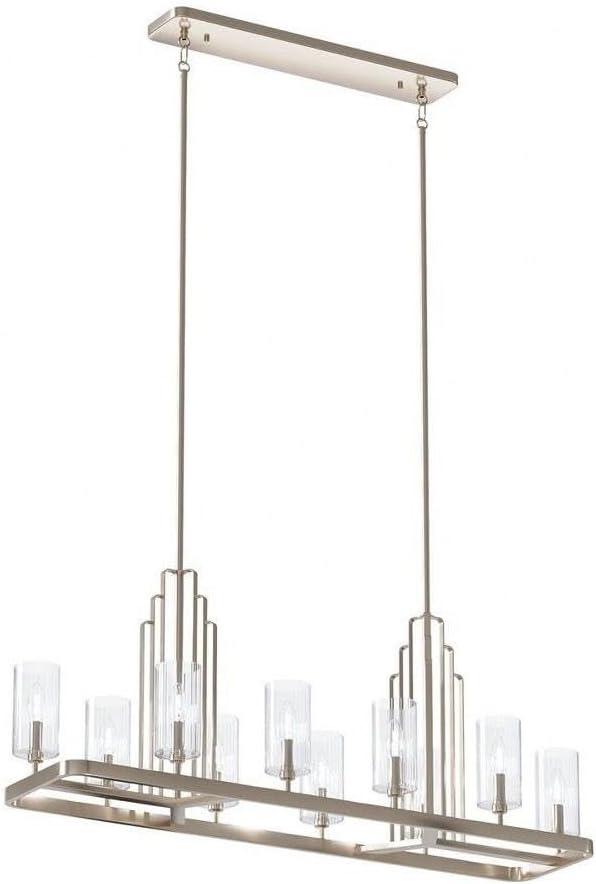 Kimrose™ 10 Light Linear Chandelier with Clear Fluted Glass Brushed Natural Brass