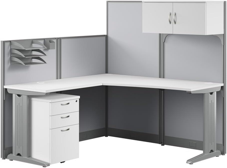 Bush Business Furniture Office in an Hour 65W L Shaped Cubicle Desk with Storage, Drawers, and Organizers