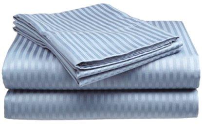 Light Blue Queen Cotton Sateen Stripe Sheet Set