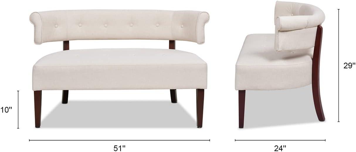 Jennifer Taylor Home Jared Roll Arm Tufted Polyester Fabric Bench, Sky Neutral Beige