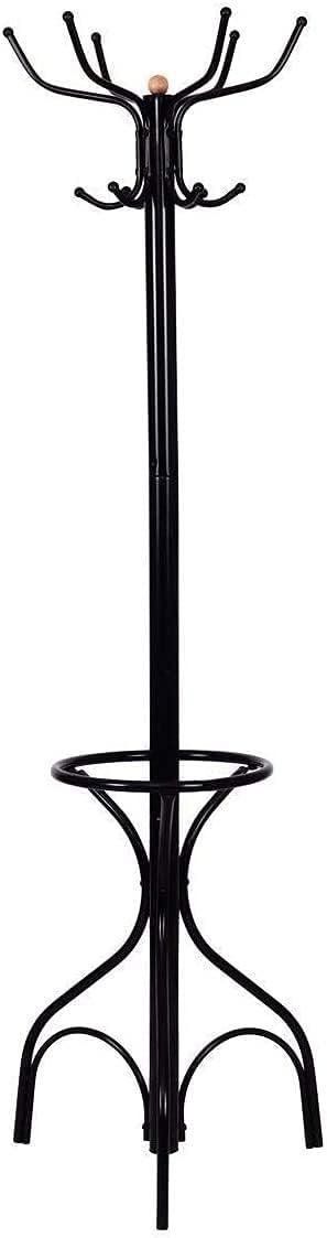 Black Metal Standing Coat Rack with Umbrella Stand