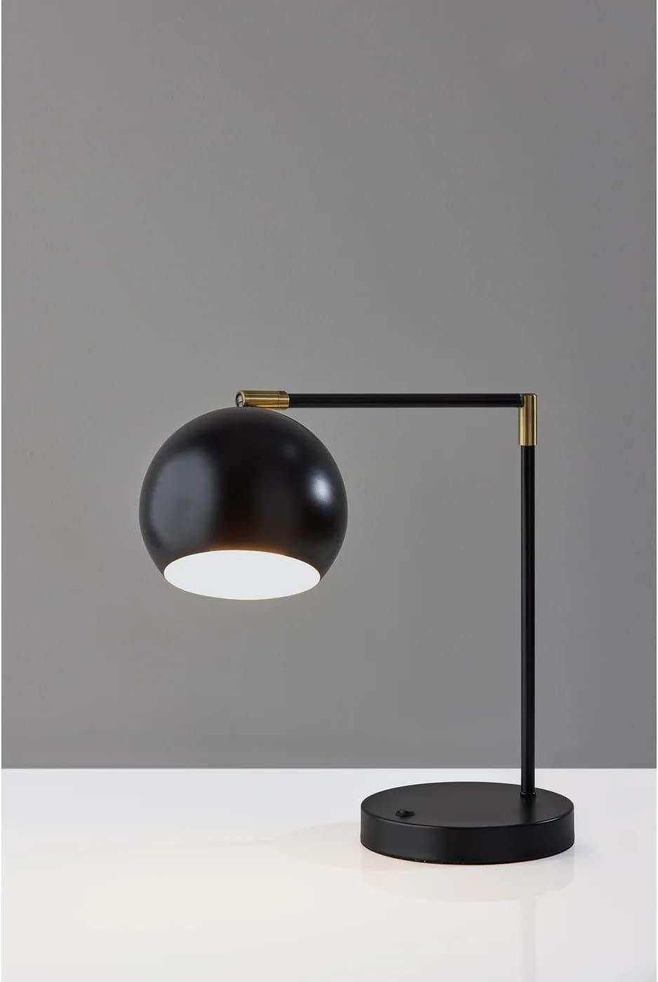 Adjustable Mid-Century Modern Black and Brass Desk Lamp