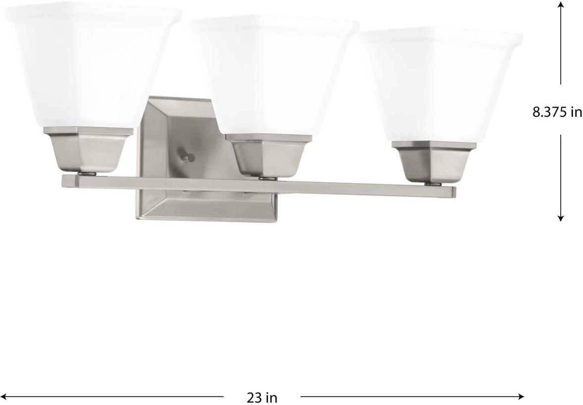 Progress Lighting Clifton Heights 3-Light Bath Vanity Fixture, Brushed Nickel, Etched Square Glass Shade