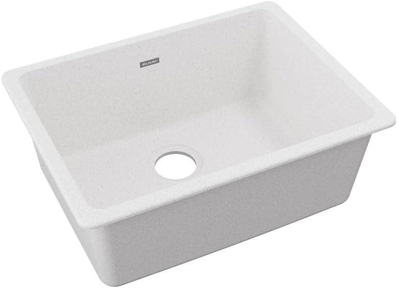 Elkay Quartz Classic 24" Rectangular Undermount Single Bowl Kitchen Sink,White